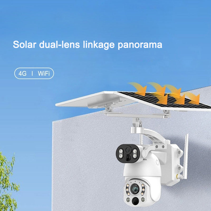 Dual-Lens Solar Outdoor Security Camera – WiFi or 4G SIM, IP65, Night Vision & Voice Intercom