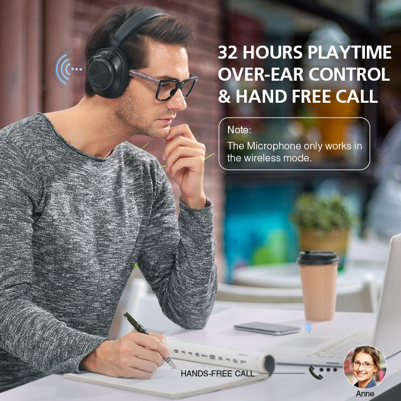 Bluedio T6S ANC Wireless Headphones – 32Hr Battery, 57mm Drivers, Wired & Wireless