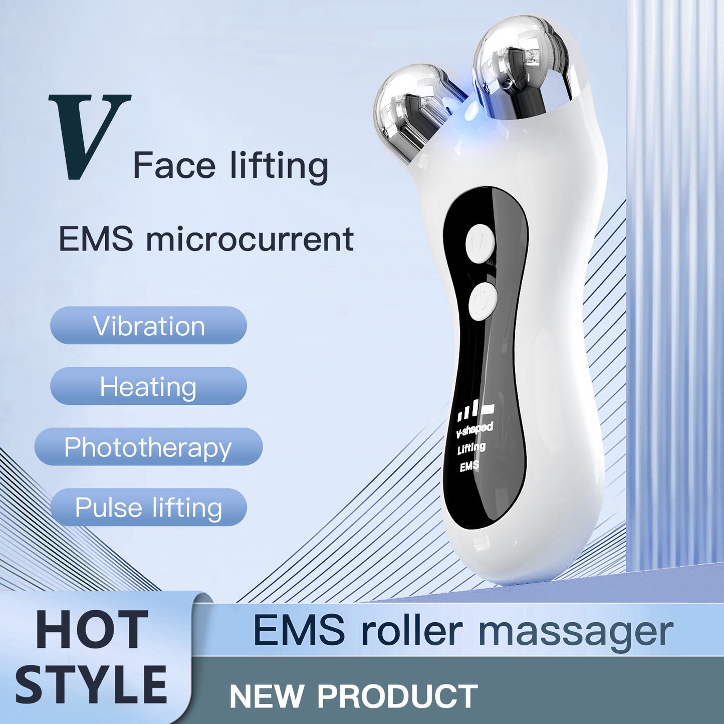 EMS Roller Face Massager – 3-Mode Light Therapy Lifting & Firming Beauty Device