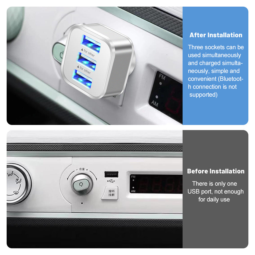 3-Port USB Charger Hub with LED Indicator – Compact 1-to-3 USB Expander