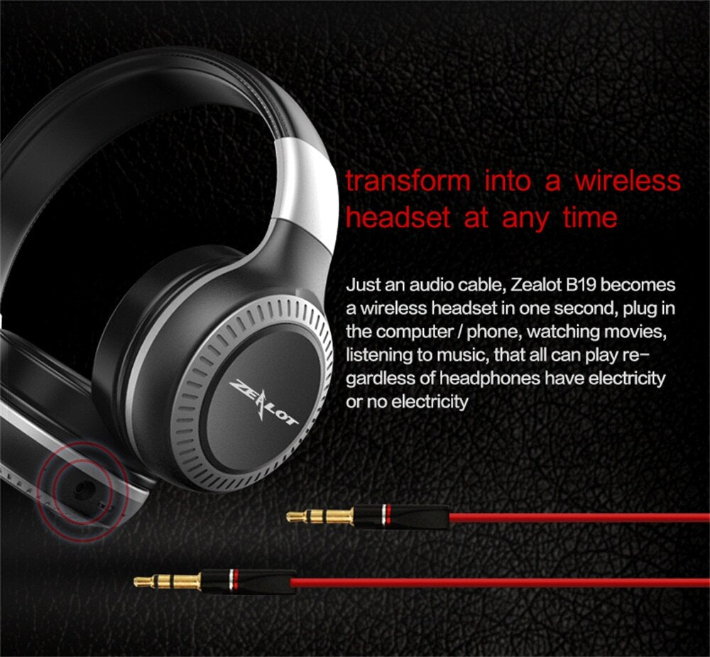 Zealot B19 Wireless Bluetooth 5.0 Headphones – FM Radio, LCD Display, TF Card, CVC6.0 Noise Cancelling