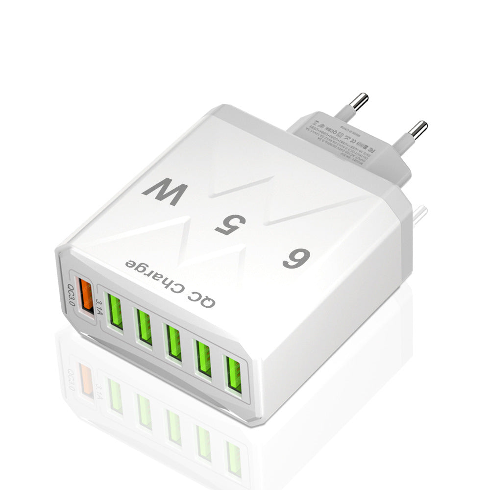 65W 6-Port USB Wall Charger – QC3.0 Fast Charge | US / EU / UK | Black & White