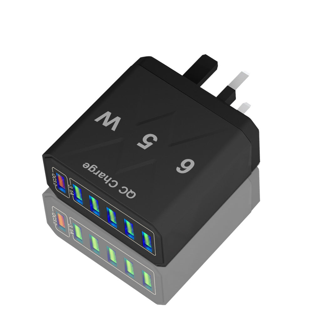 65W 6-Port USB Wall Charger – QC3.0 Fast Charge | US / EU / UK | Black & White
