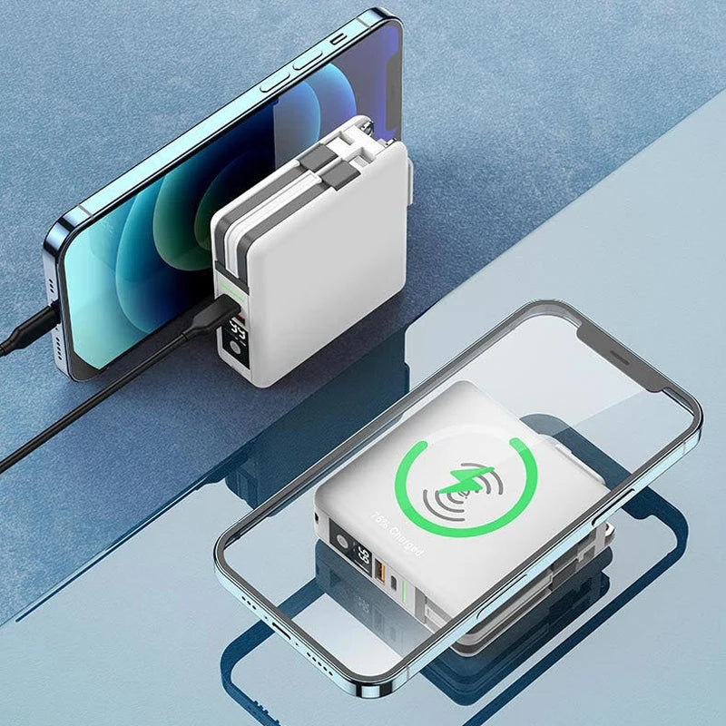 3-in-1 Power Bank with Built-In AC Plug – 10000mAh, 15W Wireless Charging & USB-C