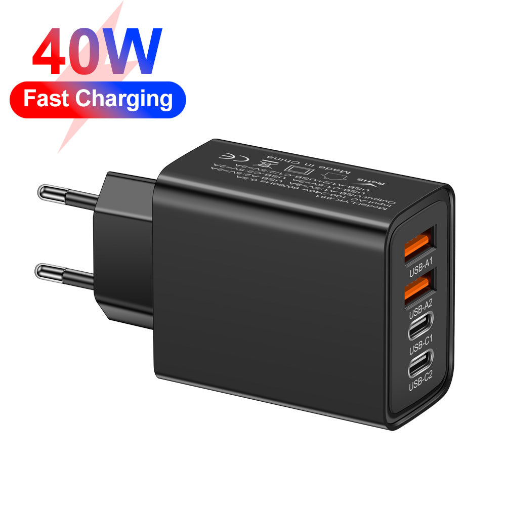 20W 4-Port Wall Charger – 2x USB-C + 2x USB-A | US / EU | Black, White & Yellow