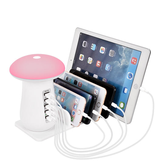 5-Port USB Charging Station with QC 3.0 & Mushroom Night Light