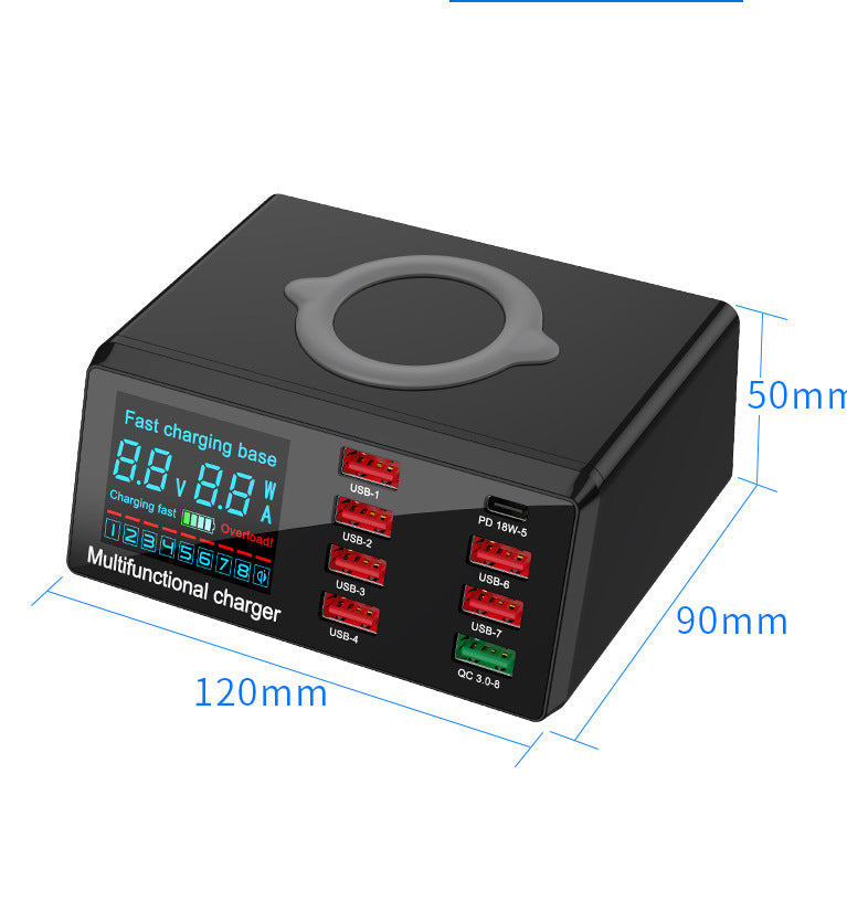 100W Multi-Port Desktop Charging Station – QC3.0, PD, USB & 10W Wireless Charging Stand