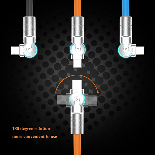 Rotatable Fast Charging Cable – Zinc Alloy, Silicone, USB-C & Lightning, 1m