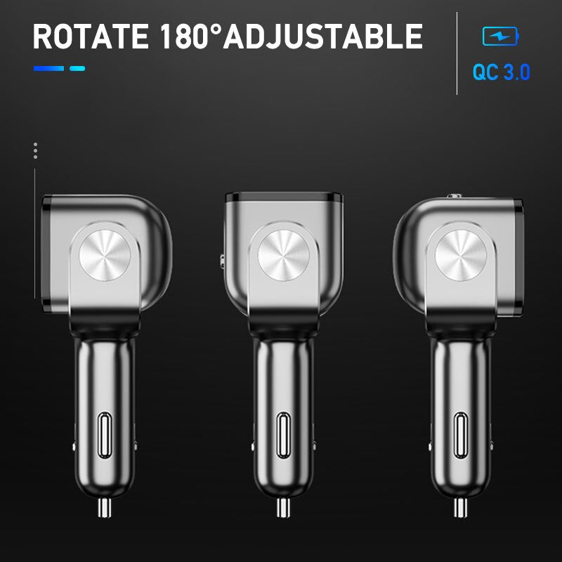 90W Car Cigarette Lighter Splitter – QC 3.0, Dual USB, Pass-Through Socket, 12–24V