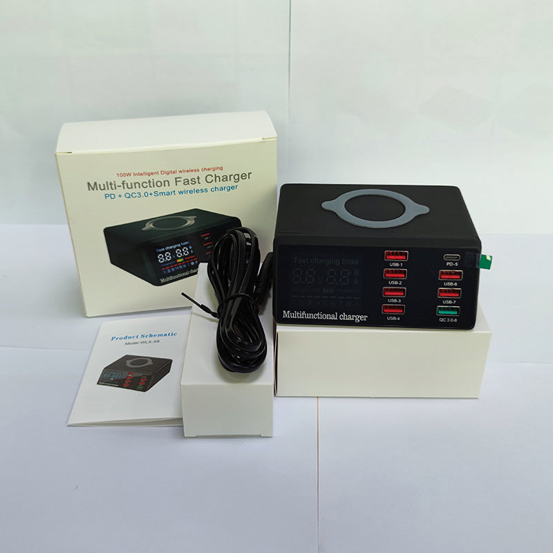 100W Multi-Port Desktop Charging Station – QC3.0, PD, USB & 10W Wireless Charging Stand