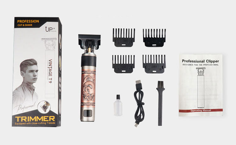 T9 Zinc Alloy Hair Clipper – Digital Display, USB-C Rechargeable, 4 Bold Designs