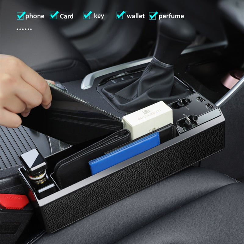 Car Seat Gap Organizer with Built-In Fast Charging – QC3.0, Cup Holder, Card Slot