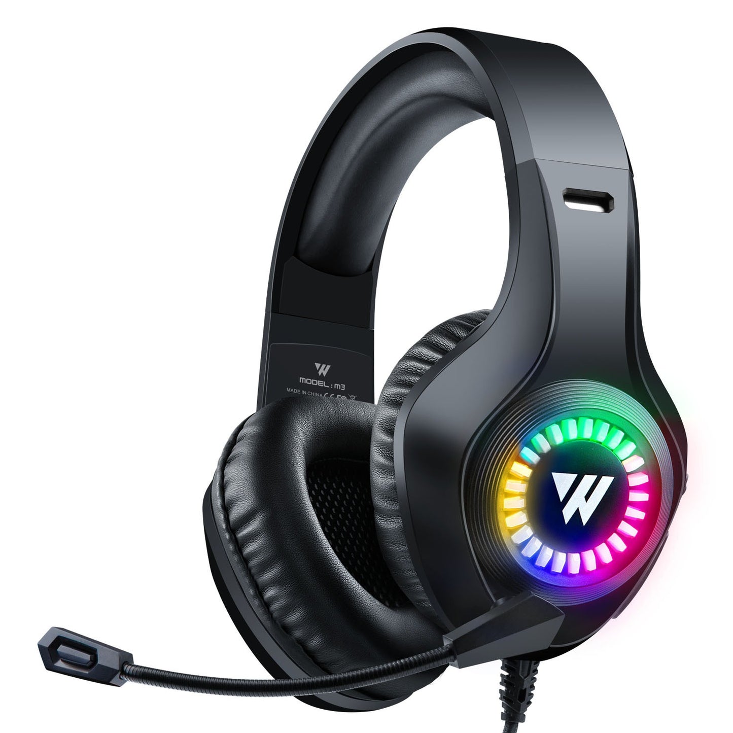RGB Wired E-Sports Gaming Headset – Faux Leather Earcups, Braided Cable, PC & Mobile