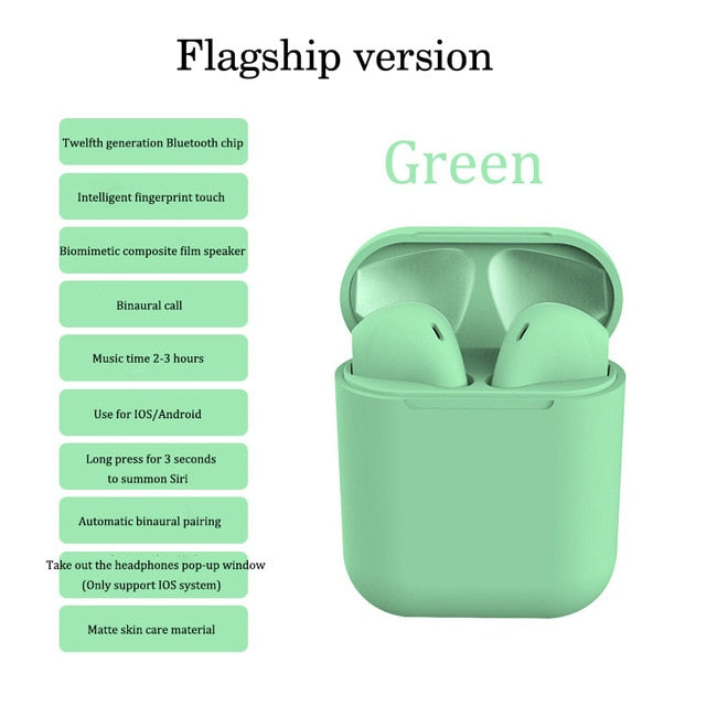 TWS Bluetooth Earbuds with Charging Case – Touch Control, Siri, 8 Colors