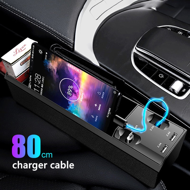 Car Seat Gap Organizer with Built-In Fast Charging – QC3.0, Cup Holder, Card Slot
