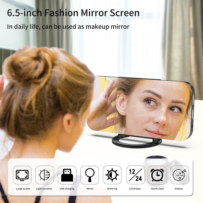 LED Mirror Alarm Clock with Dual USB Charging Ports – Auto-Dimming, Snooze & Weekday Alarm