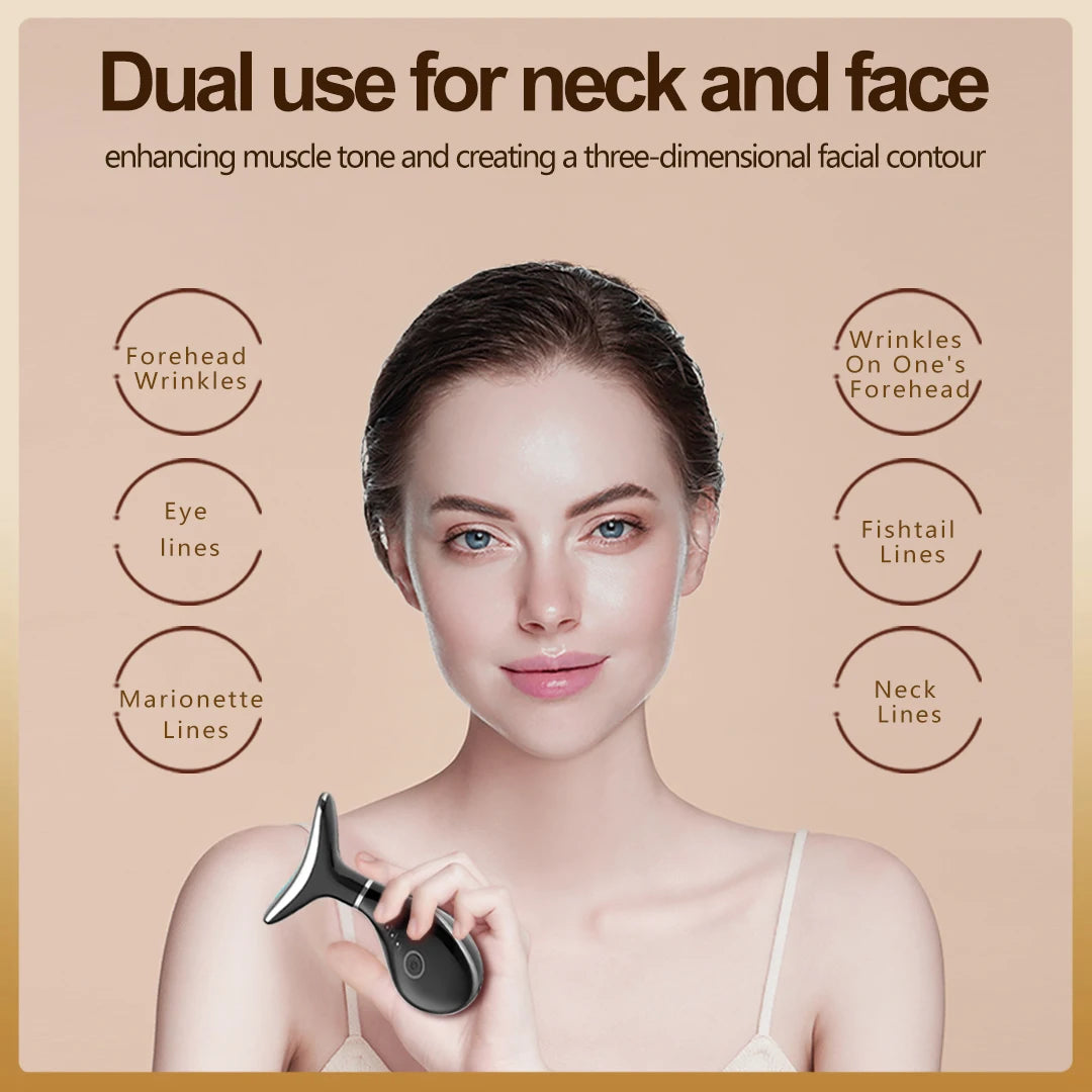 EMS Neck & Face Lifting Device – 3-Color LED Photon Skin Tightening Massager