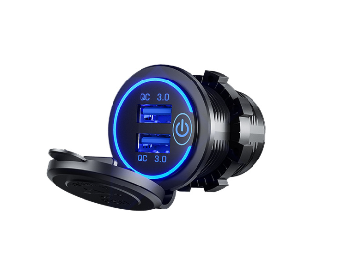 36W QC 3.0 Waterproof Dual USB Charger Socket – Touch Switch, Motorcycle, Car, Truck & Boat