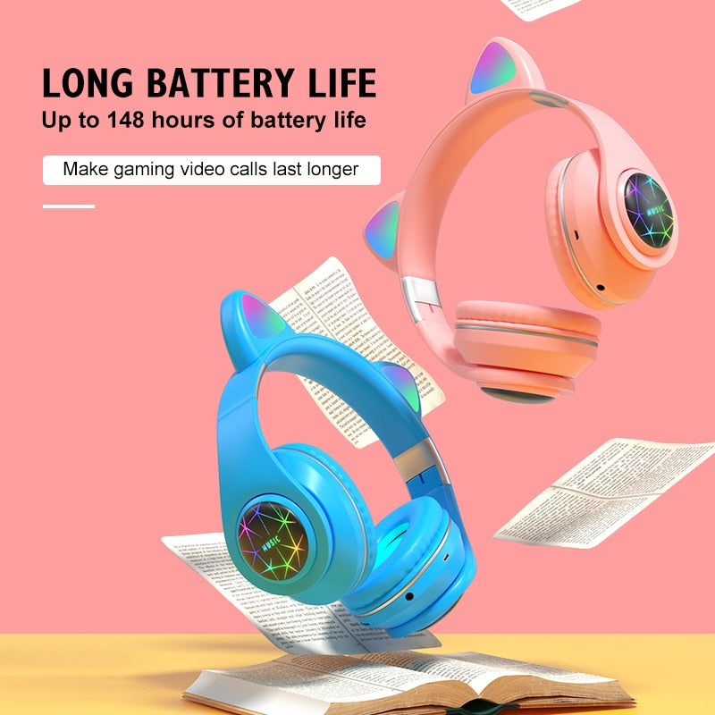 RGB Cat Ear Bluetooth Headphones – ANC, FM Radio, TF Card, Gift Bracelet Included