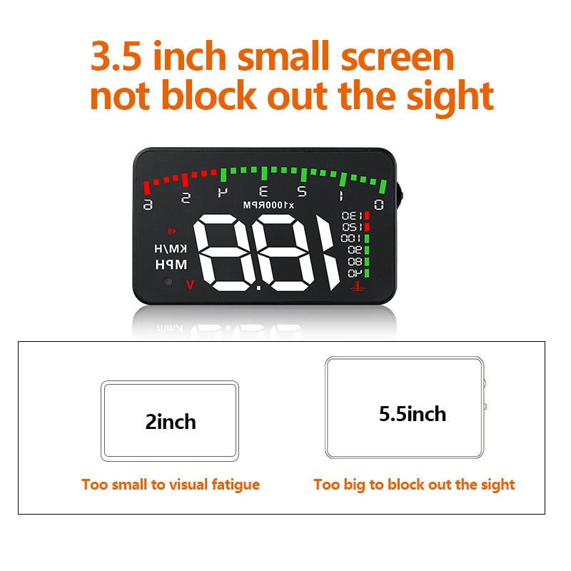A900 OBD2 Car HUD Head-Up Display – 3.5", Speed, RPM, Water Temp & Voltage