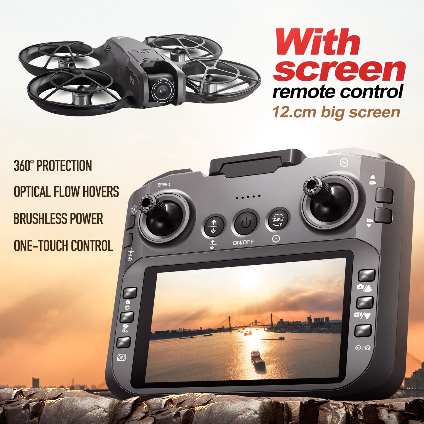 V666 Brushless RC Drone – HD Zoom Camera, Optical Flow Hover, Screen Remote, 15-Min Flight