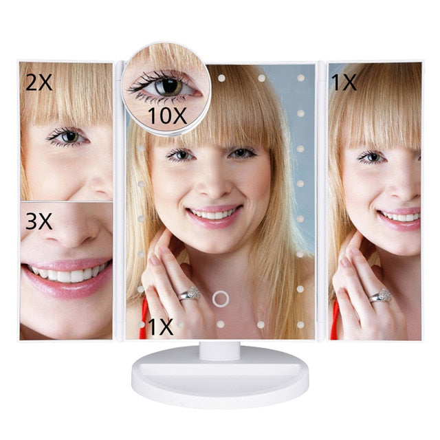 LED Lighted Makeup Mirror – Touch Screen, Adjustable Brightness, USB or Battery