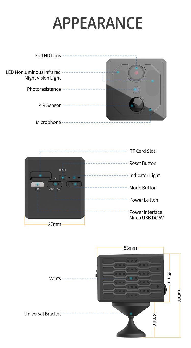 HD WiFi Security Camera with PIR Human Detection & Infrared Night Vision – Low Power Indoor Monitor