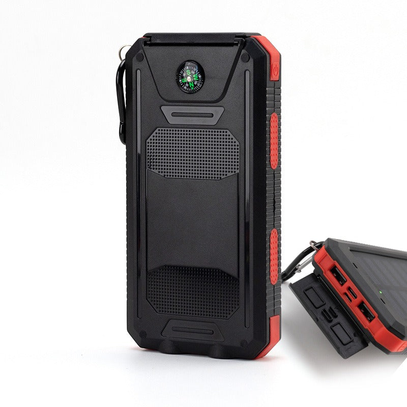 Outdoor Solar Power Bank with Compass & LED Flashlight – 20000mAh Rugged Portable Charger