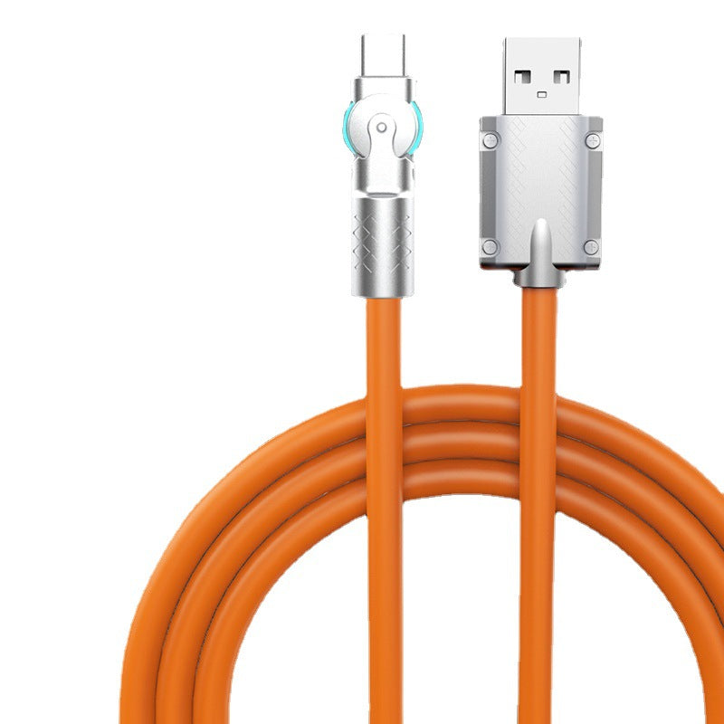 Rotatable Fast Charging Cable – Zinc Alloy, Silicone, USB-C & Lightning, 1m