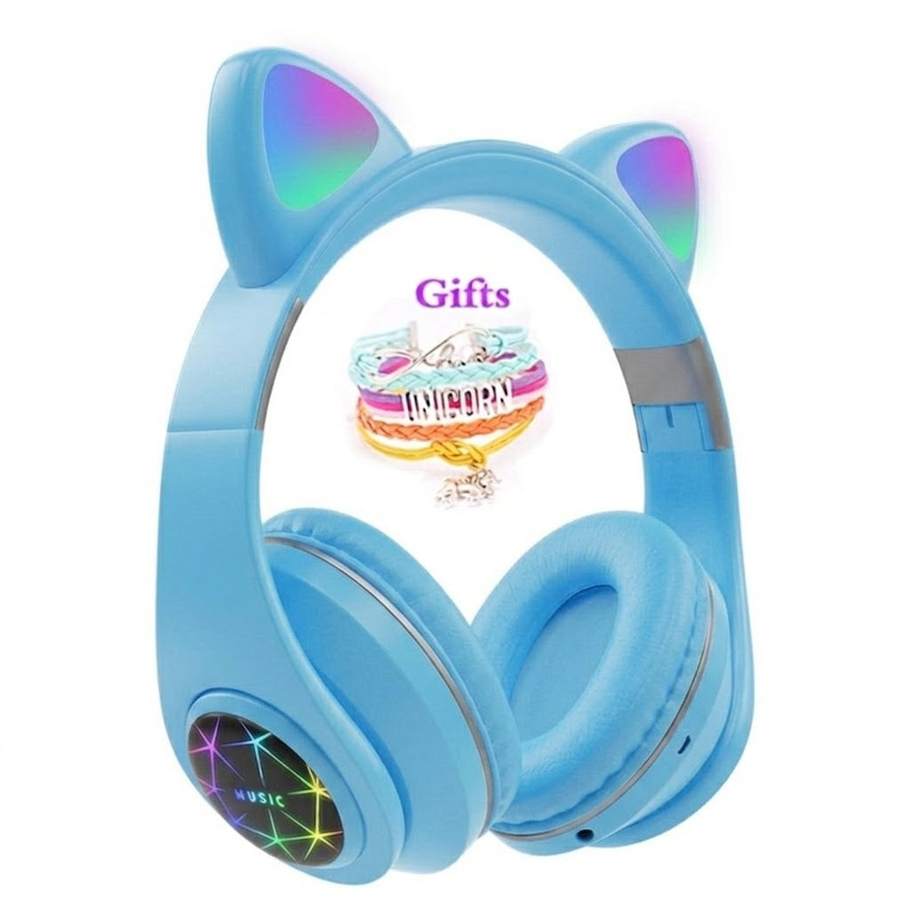 RGB Cat Ear Bluetooth Headphones – ANC, FM Radio, TF Card, Gift Bracelet Included