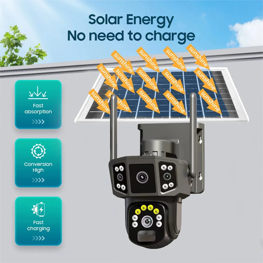 6MP Solar WiFi PTZ Security Camera – Full-Color Night Vision, 30m Range, IP66 & Voice Intercom