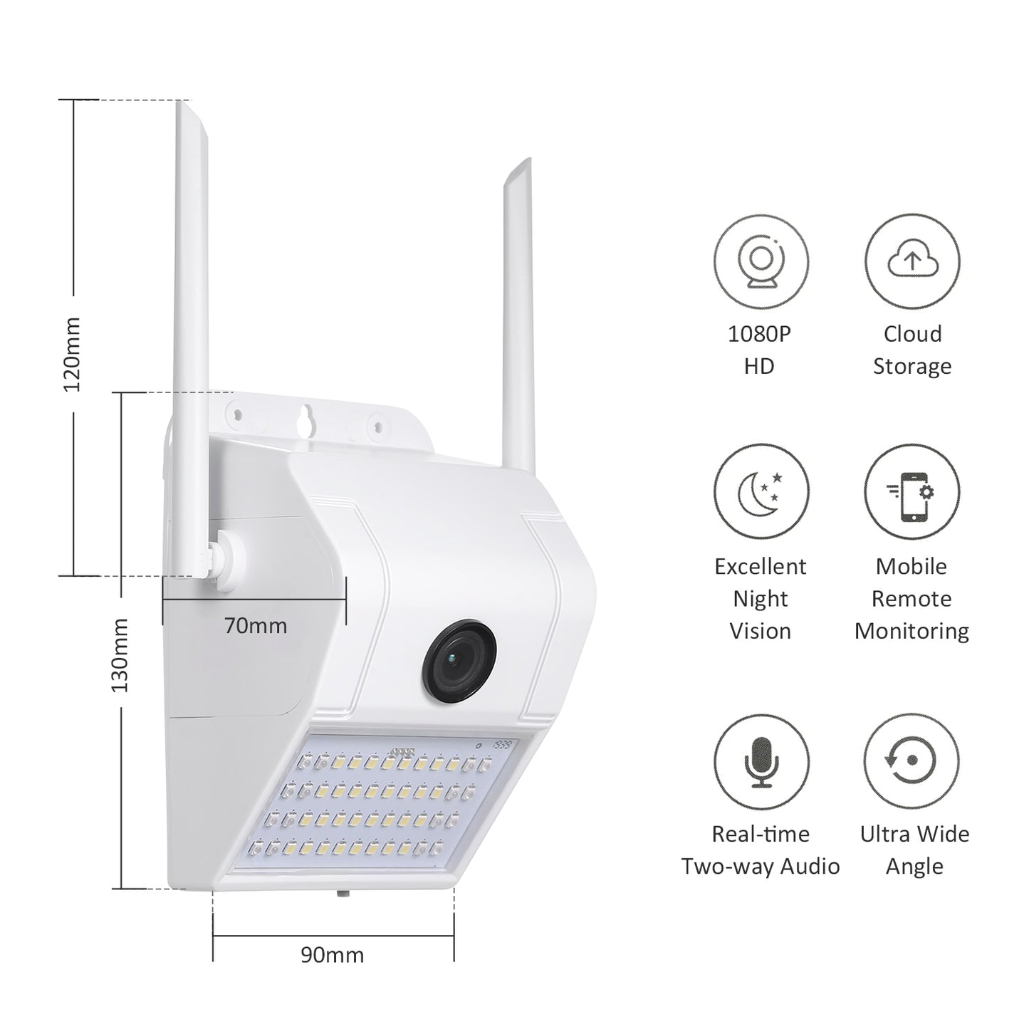 1080P Outdoor Wall Light Security Camera – 160° Wide Angle, PIR Motion Detection & IP65
