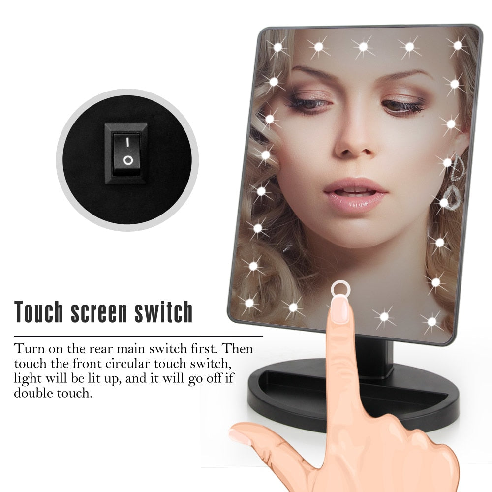 LED Lighted Makeup Mirror – Touch Screen, Adjustable Brightness, USB or Battery