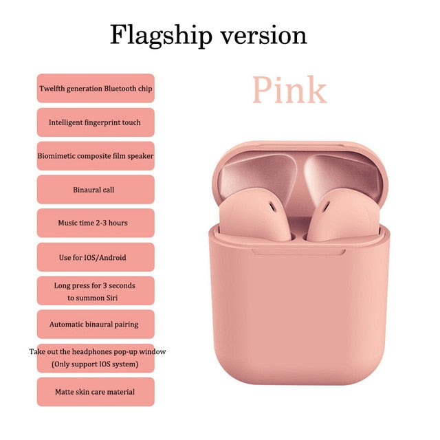 TWS Bluetooth Earbuds with Charging Case – Touch Control, Siri, 8 Colors