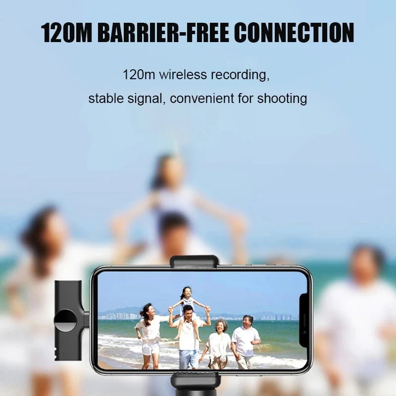 2.4GHz Wireless Lavalier Microphone – 120m Range, Plug & Play, USB-C & Lightning