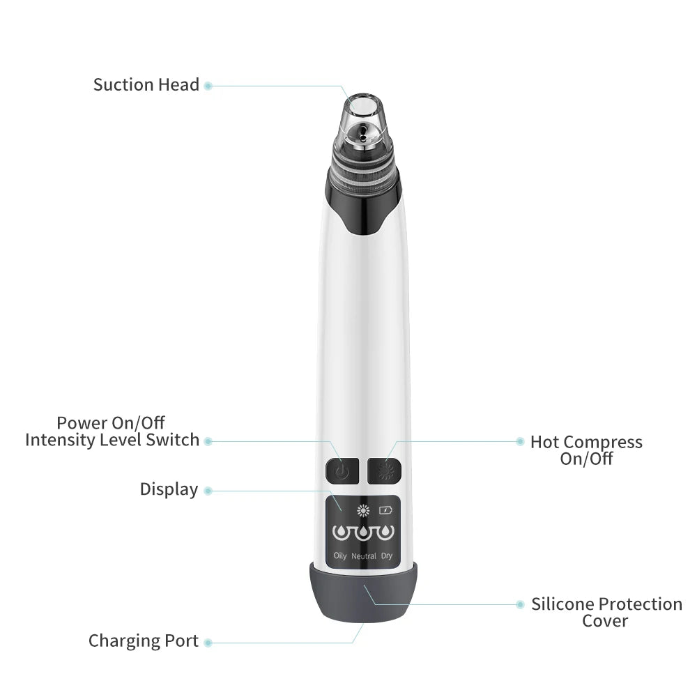 Blackhead Remover Vacuum with Hot Compress – 3-Level Suction, 4 Heads, USB Rechargeable