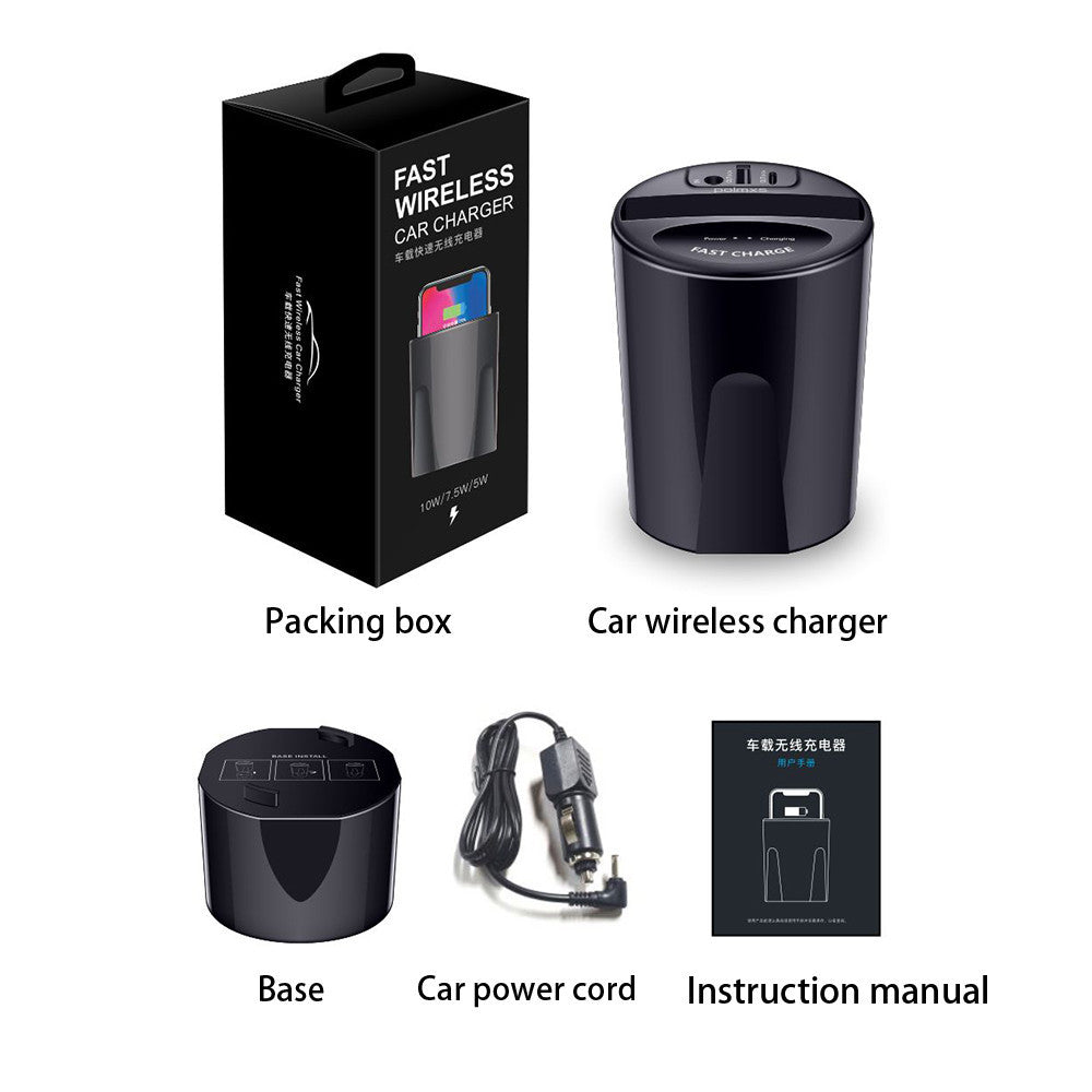 10W Qi Wireless Car Charger Cup Holder – USB-A Output, Dual Indicators, iPhone & Samsung