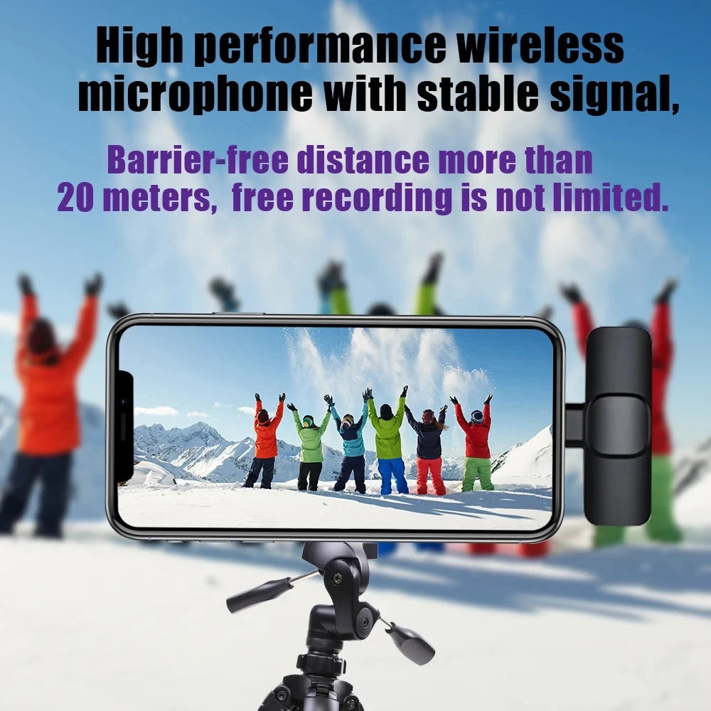 2.4GHz Wireless Lavalier Microphone – Plug & Play, 20m Range, USB-C & Lightning