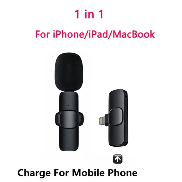 2.4GHz Wireless Lavalier Microphone – Plug & Play, 20m Range, USB-C & Lightning