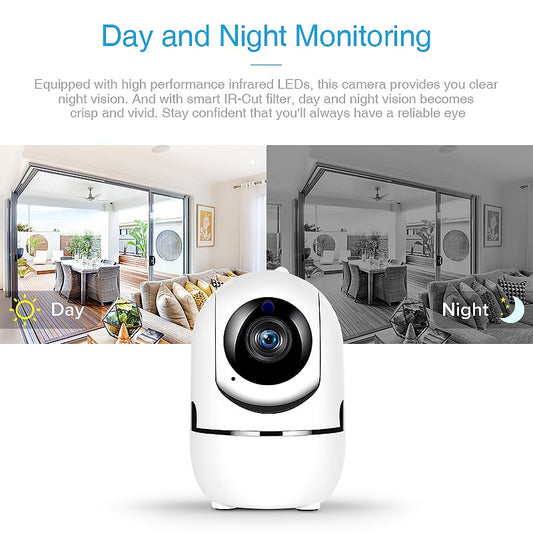 WiFi Security Camera with Auto Tracking – 720P/1080P Pan & Tilt, Night Vision, Two-Way Audio