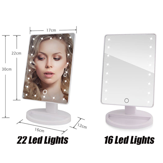 LED Lighted Makeup Mirror – Touch Screen, Adjustable Brightness, USB or Battery