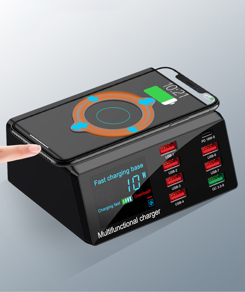 100W Multi-Port Desktop Charging Station – QC3.0, PD, USB & 10W Wireless Charging Stand