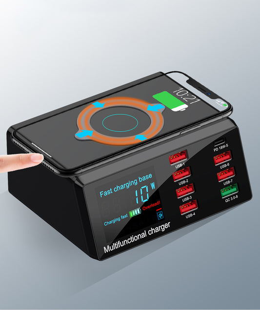 100W Multi-Port Desktop Charging Station – QC3.0, PD, USB & 10W Wireless Charging Stand