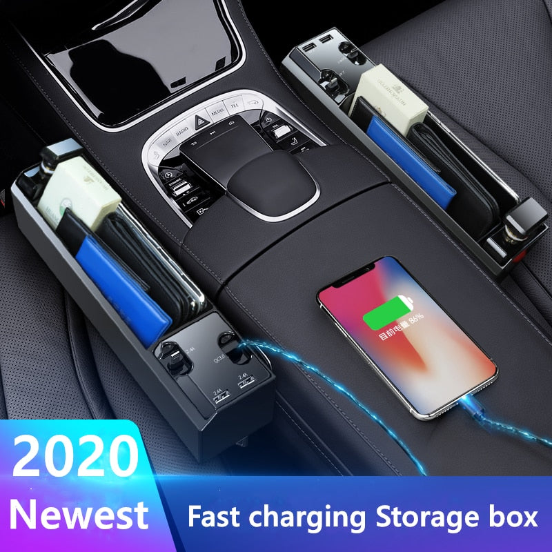 Car Seat Gap Organizer with Built-In Fast Charging – QC3.0, Cup Holder, Card Slot