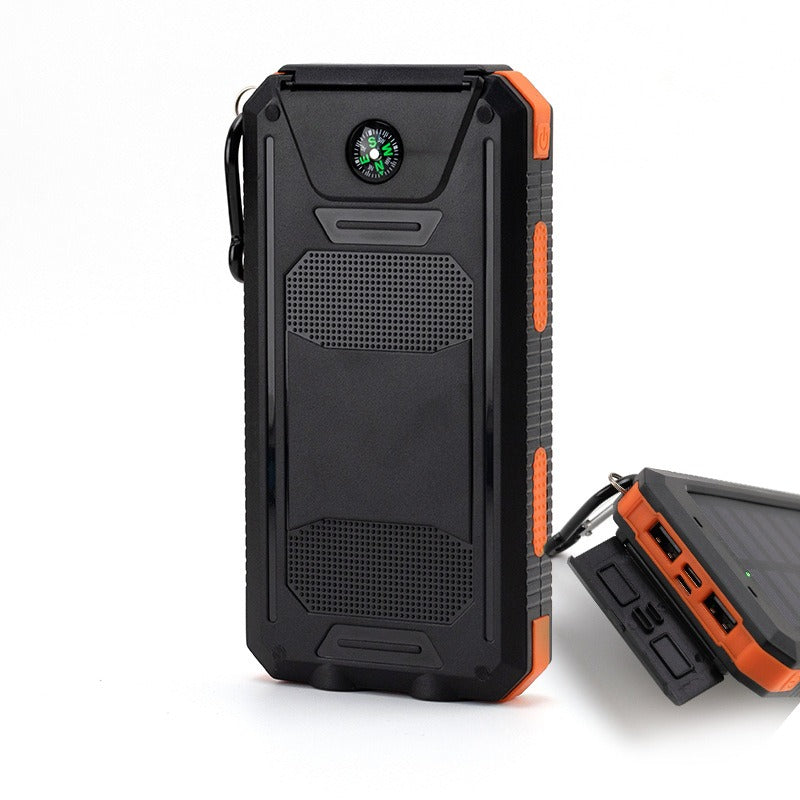 Outdoor Solar Power Bank with Compass & LED Flashlight – 20000mAh Rugged Portable Charger