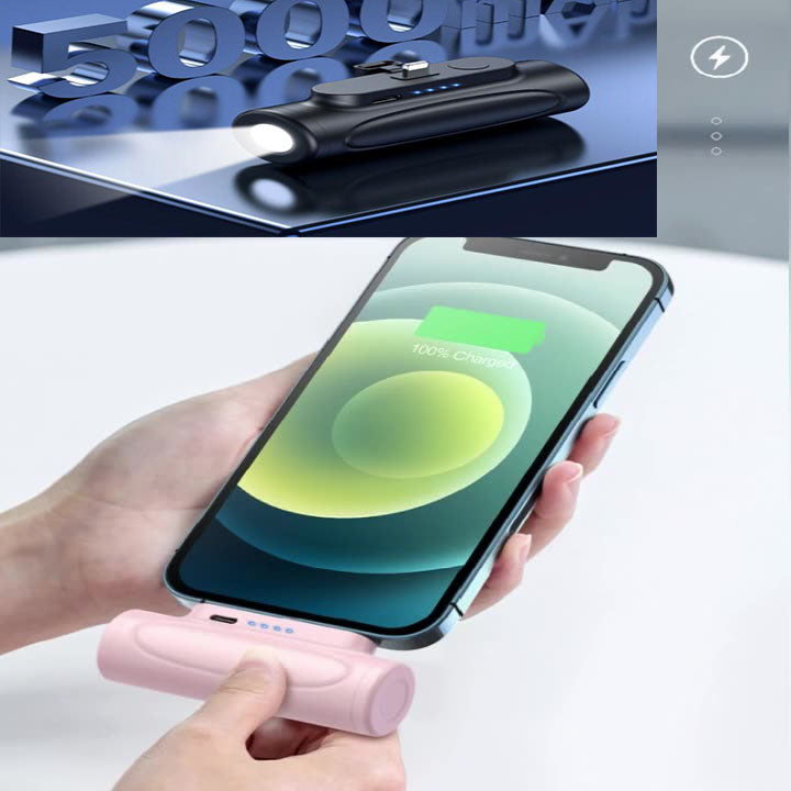 Mini Capsule Power Bank with LED Flashlight – 5000mAh Portable Fast Charger