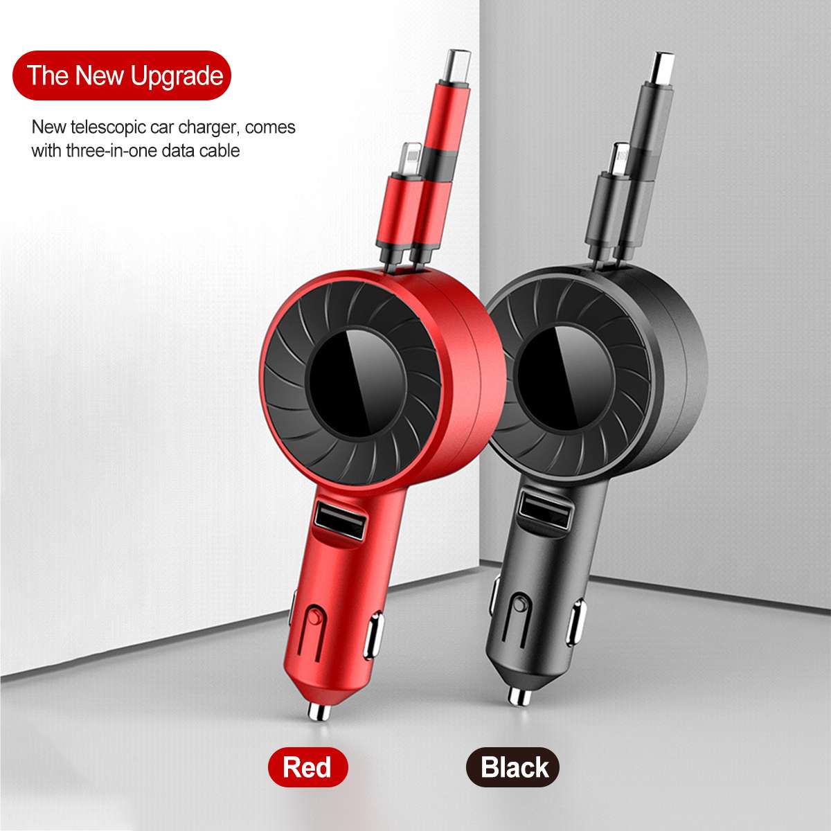 3-in-1 Retractable Car Charger – 4.2A Fast Charge, Lightning, USB-C & Micro USB
