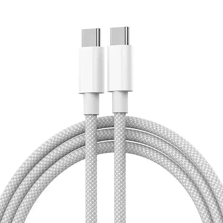 60W USB-C to USB-C Braided Fast Charging Cable – PD 20W iPhone 15 Compatible (Silver Gray)
