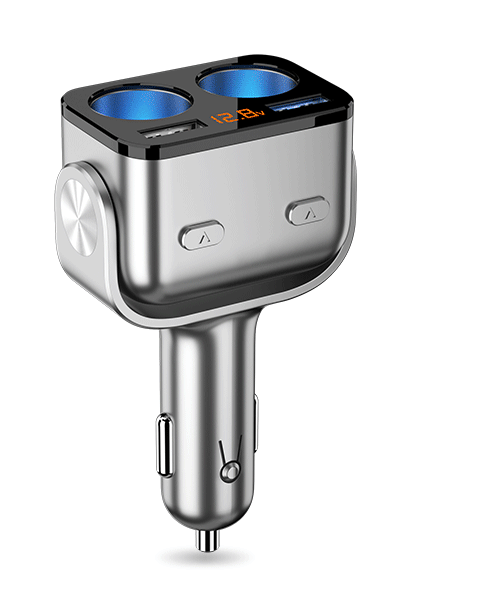 90W Car Cigarette Lighter Splitter – QC 3.0, Dual USB, Pass-Through Socket, 12–24V