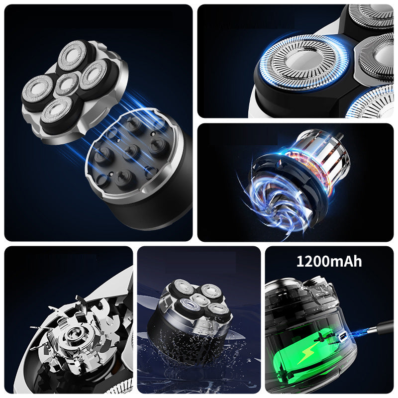 5-Blade Rechargeable Electric Shaver – IPX6 Waterproof, 8000 RPM, 120-Min Battery